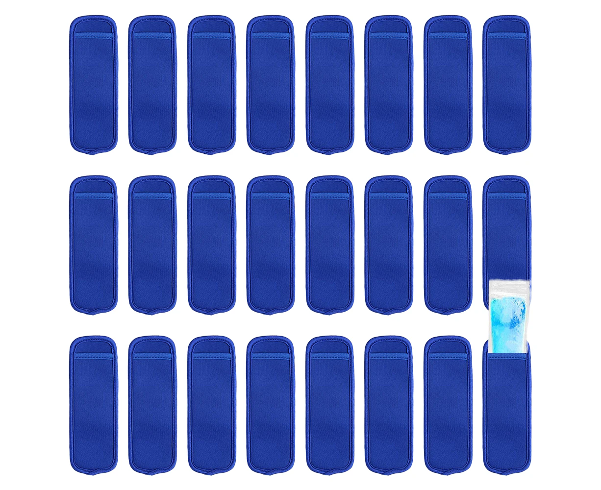 24 Pack Reusable Popsicle Bags Ice Pop Sleeves Antifreezing Sleeves -blue