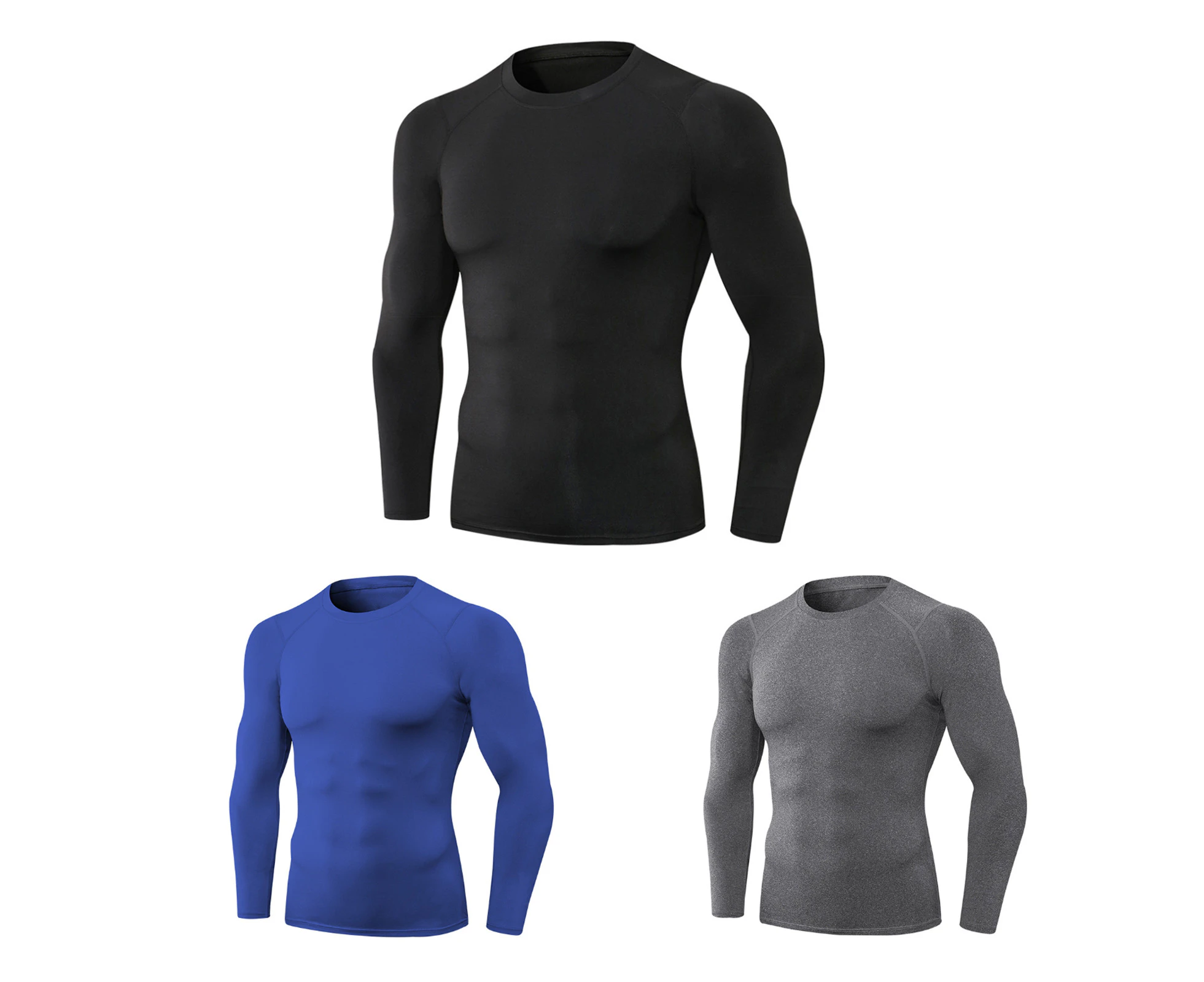 3pcs Men's Athletic Long Sleeve Compression Shirts Quick Dry Workout T-Shirt Running Tops