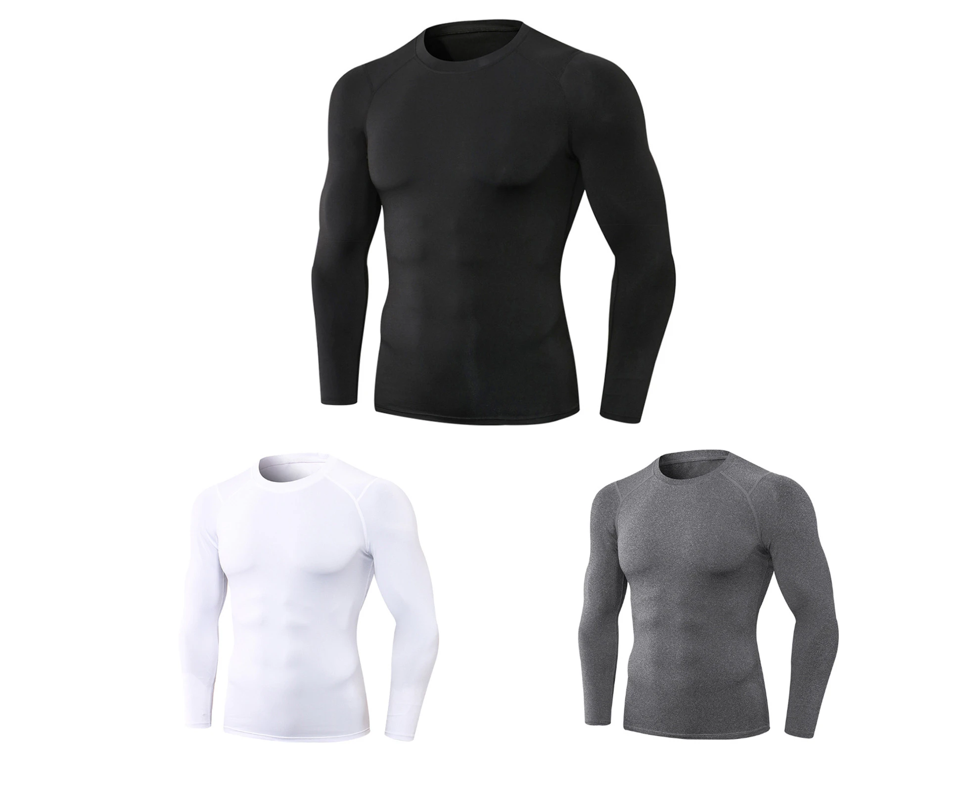 3pcs Men's Athletic Long Sleeve Compression Shirts Quick Dry Workout T-Shirt Running Tops