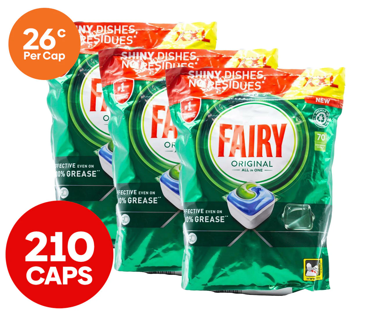 3 x 70pk Fairy All in One Dishwashing Capsules Original