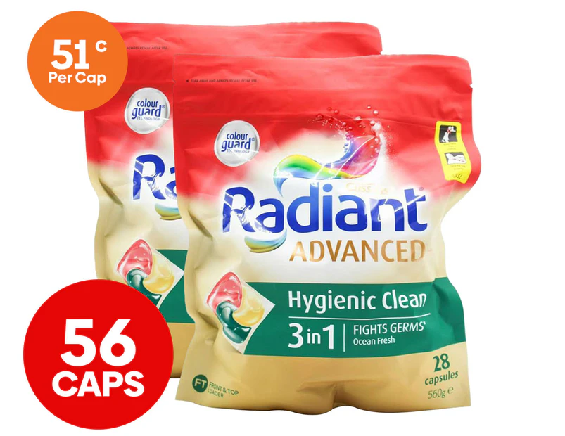 2 x 28pk Radiant Advanced Hygienic Clean Front & Top Loader 3-in-1 Laundry Capsules