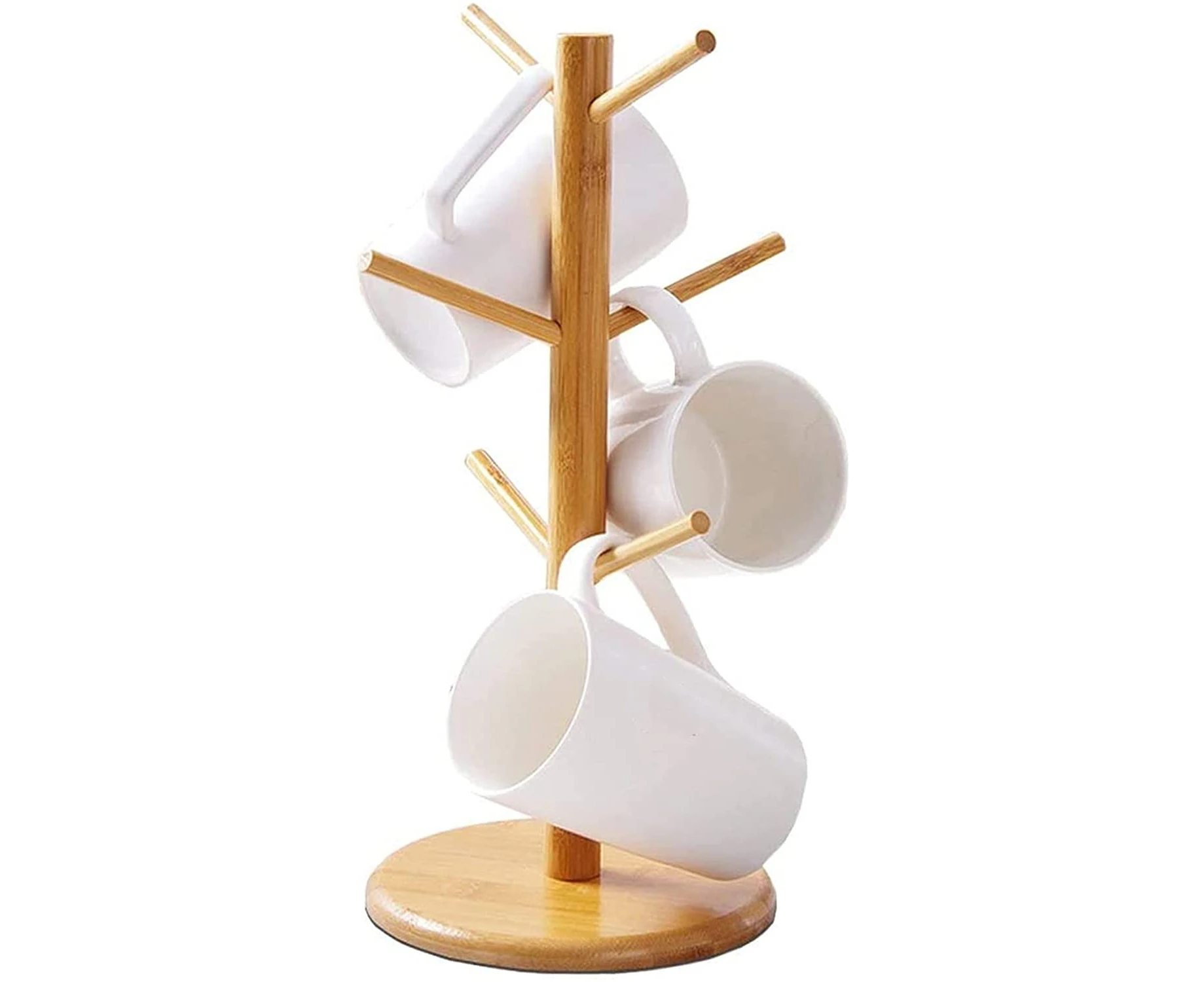 Bamboo Mug Rack Tree Coffee Tea Cup Organizer Hanger Holder with 6 Hooks