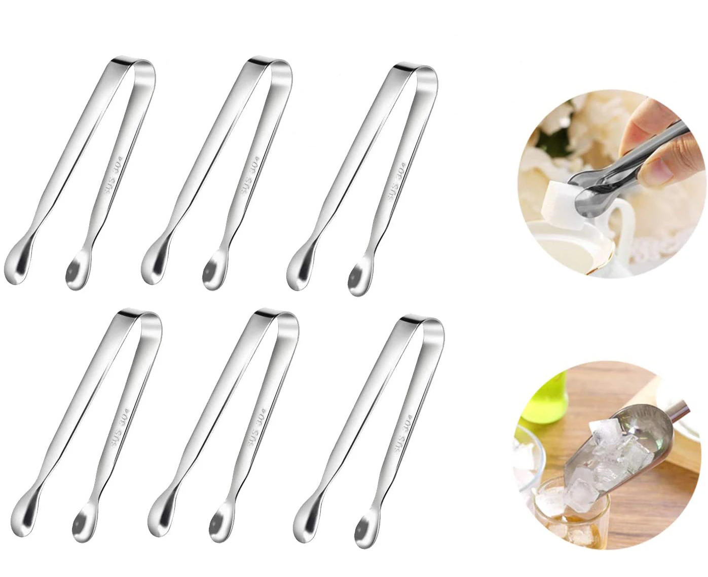 Stainless Steel Sugar Tongs Set, 6 Pieces Sugar Tongs, Candy Salad Ice Cube Tongs Candy Tongs Serving Tongs for Wedding Party Candy Bar Buffet Grill