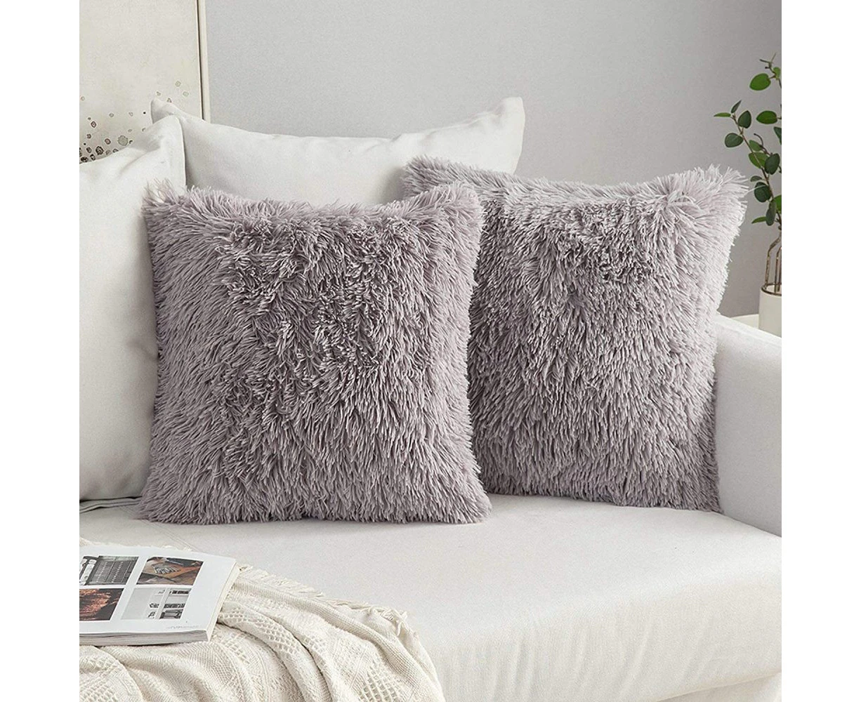 2 Pieces 43X43Cm Fluffy Pillow Cover Decorative Pillow Cover Cushion Cover-Grey