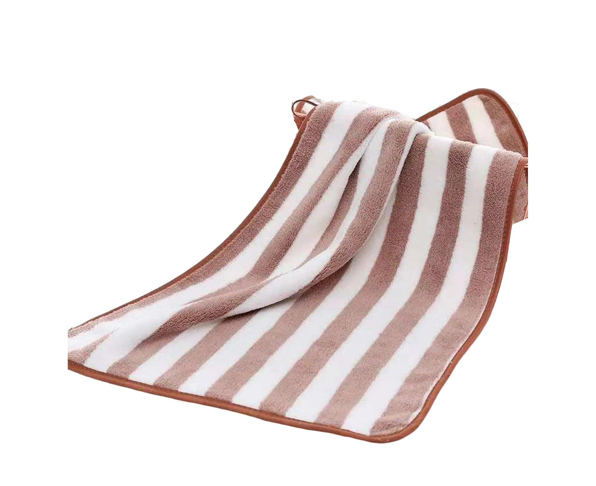 Bath Towel Super Soft Wide Striped Non-Fading Highly Absorbent Ultra-Thick Absorb Water Coral Velvet Thickened Bath Face Towel Washcloth - Coffee