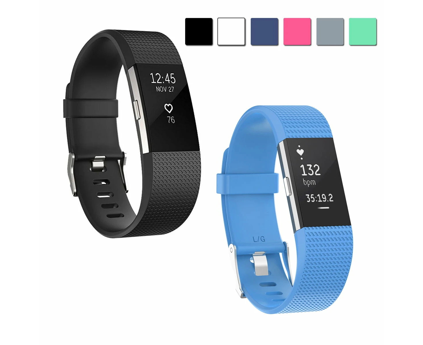 For Fitbit Charge 2 Bands,2-Pack Replacement Soft Silicone Sport Strap Wristband Accessories For Fitbit Charge 2 Smartwatch,Black+Light Blue