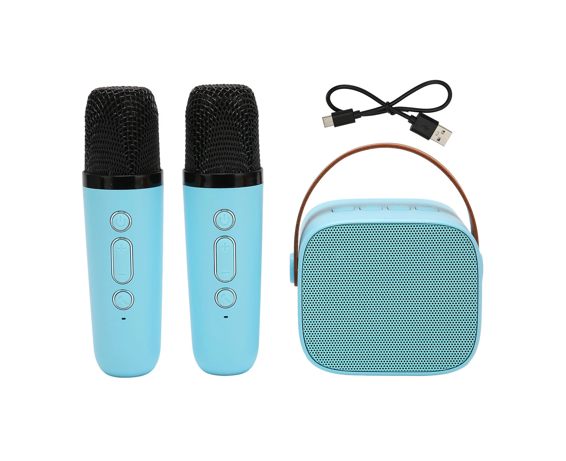 Karaoke Machine Multifunction Stereo Sound Portable Bluetooth Speaker with 2 Wireless Microphones for Home Party KTV Blue