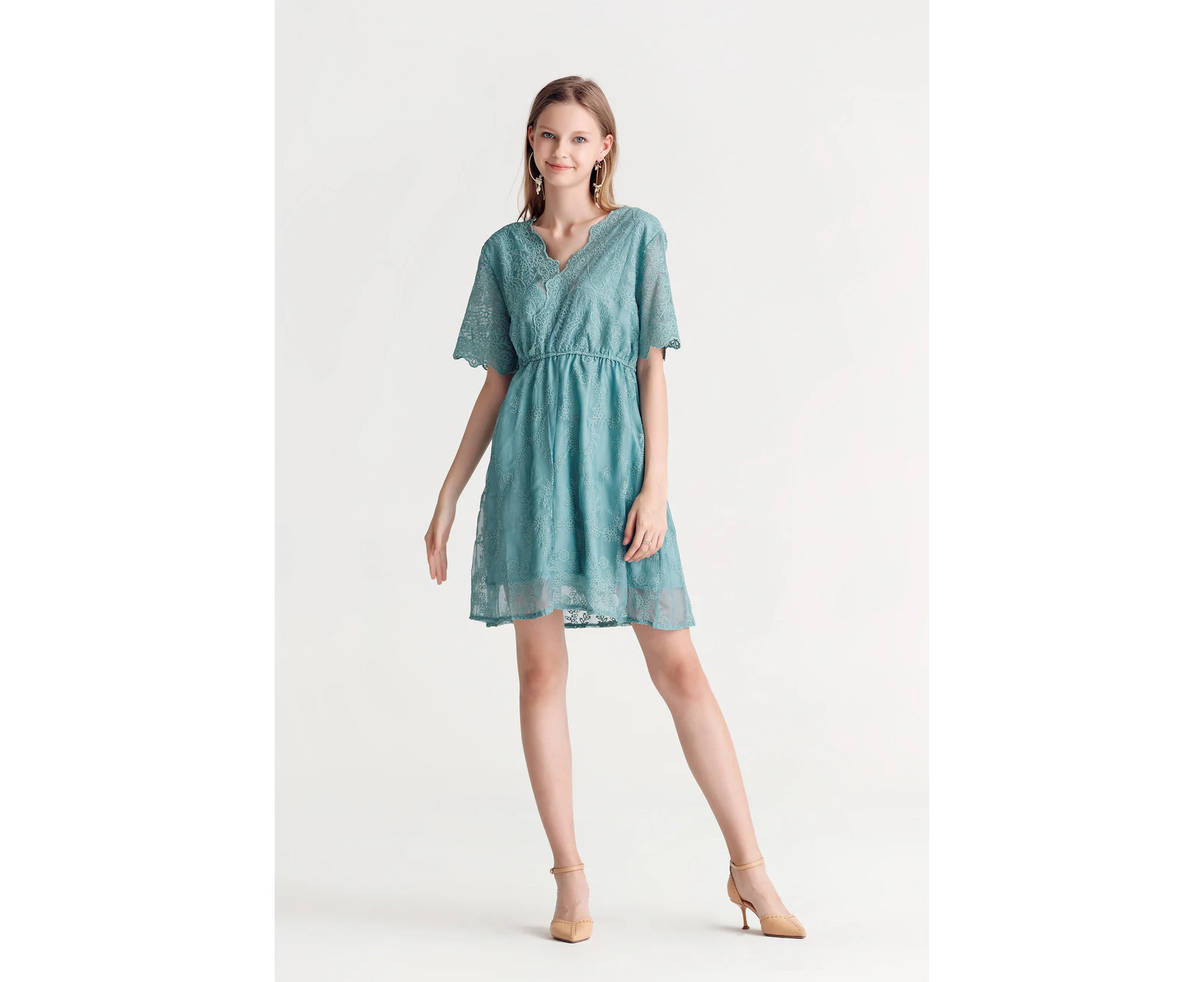 OJAY Women's Lace Wrap Dress - Jade Green