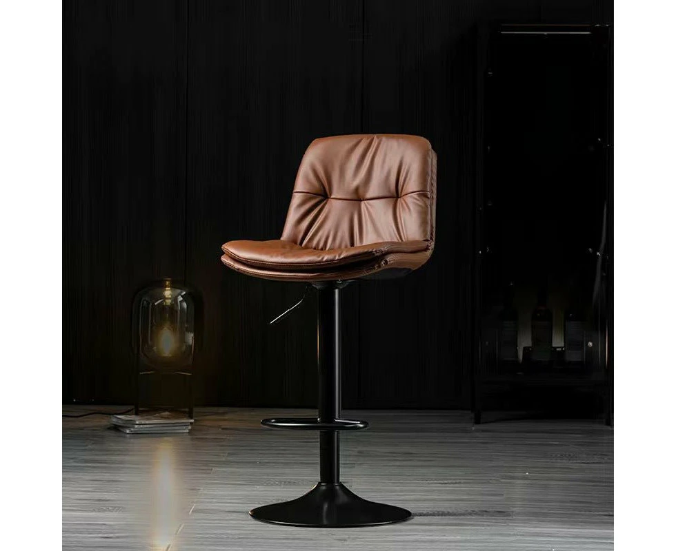 2 Pcs Bar Stools Kitchen Bar Stool Leather Barstools Swivel Gas Lift Counter Chairs BS8406 Brown