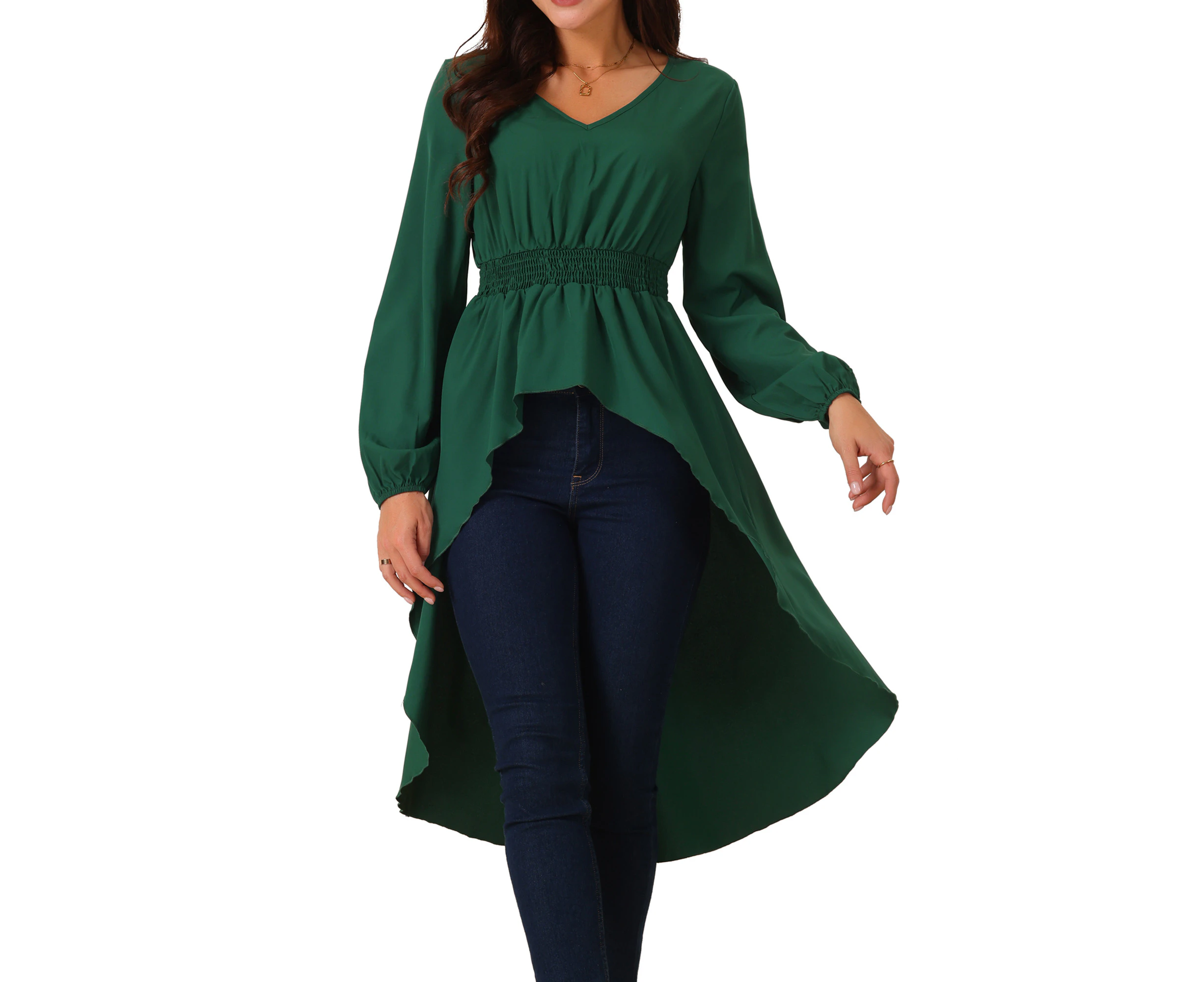 Seta T Elastic Waist Dressy Asymmetrical Blouse Green