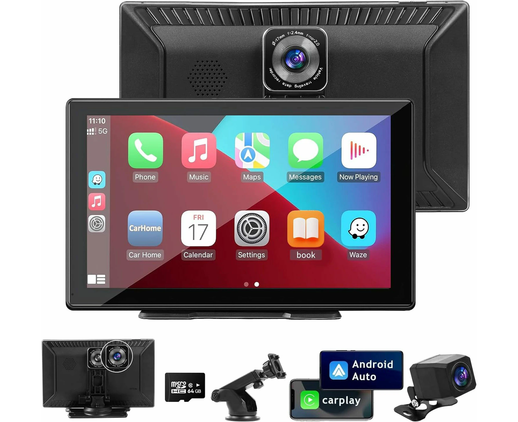 9" Car Stereo Radio Audio Wireless Apple Carplay Android Auto Dash Cam GPS Car Video Camera