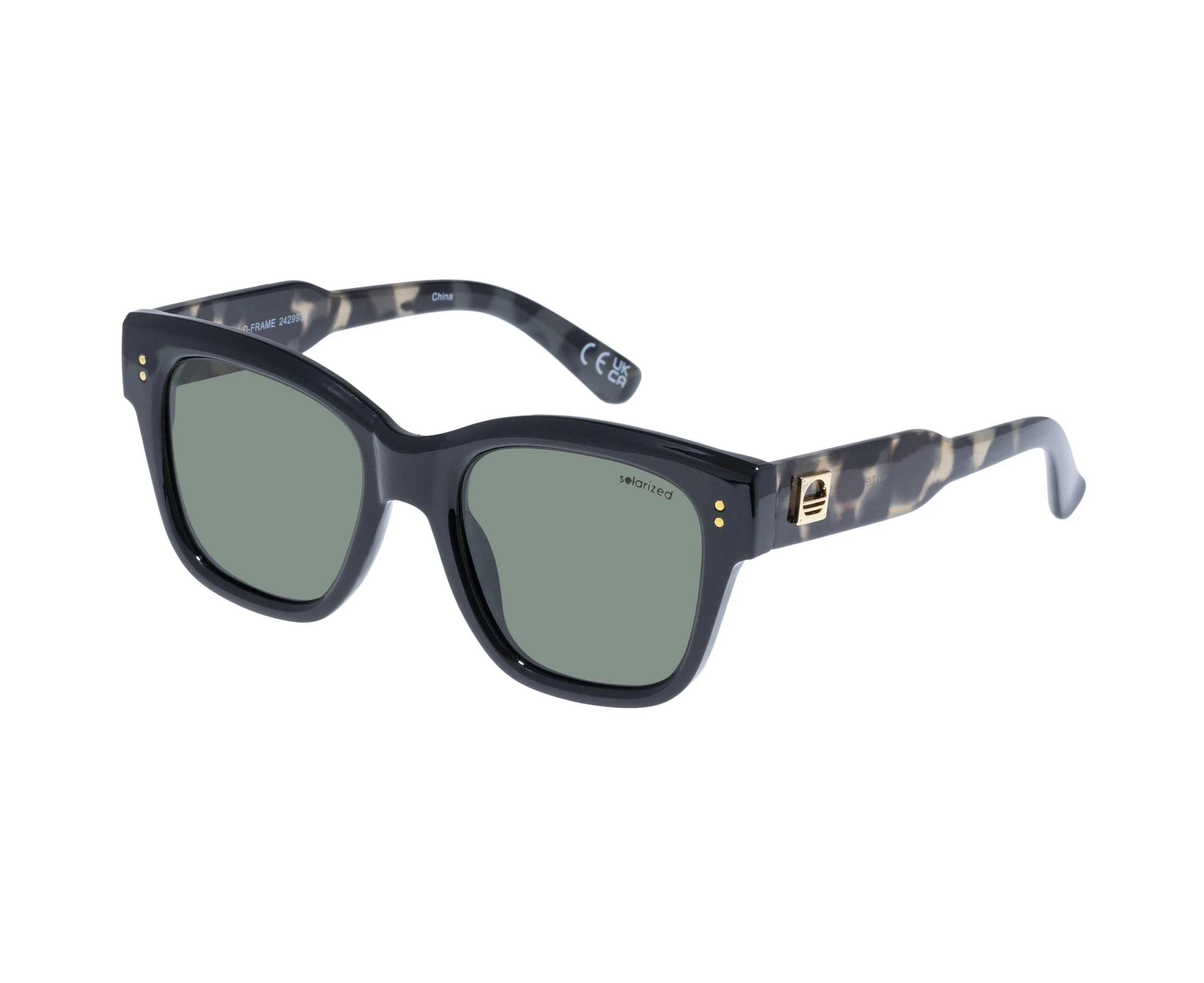 Solarized Uni-Sex Modern D-Frame Black Cookie Tort D-Frame Sunglasses