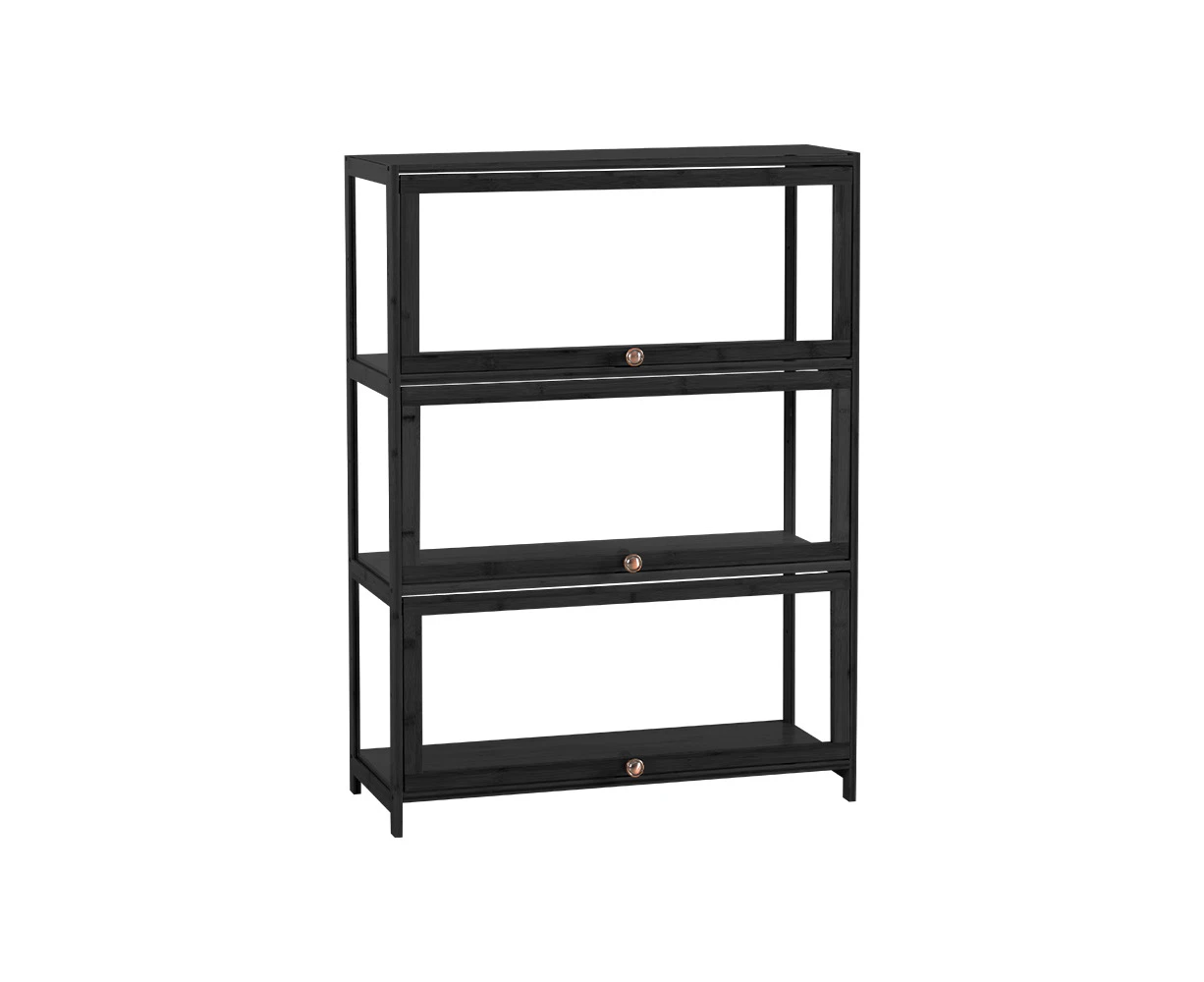 ZUNI 3-Tier Display Cabinet Storage Flip-Top Shelves Bookcase Stand Rack Black