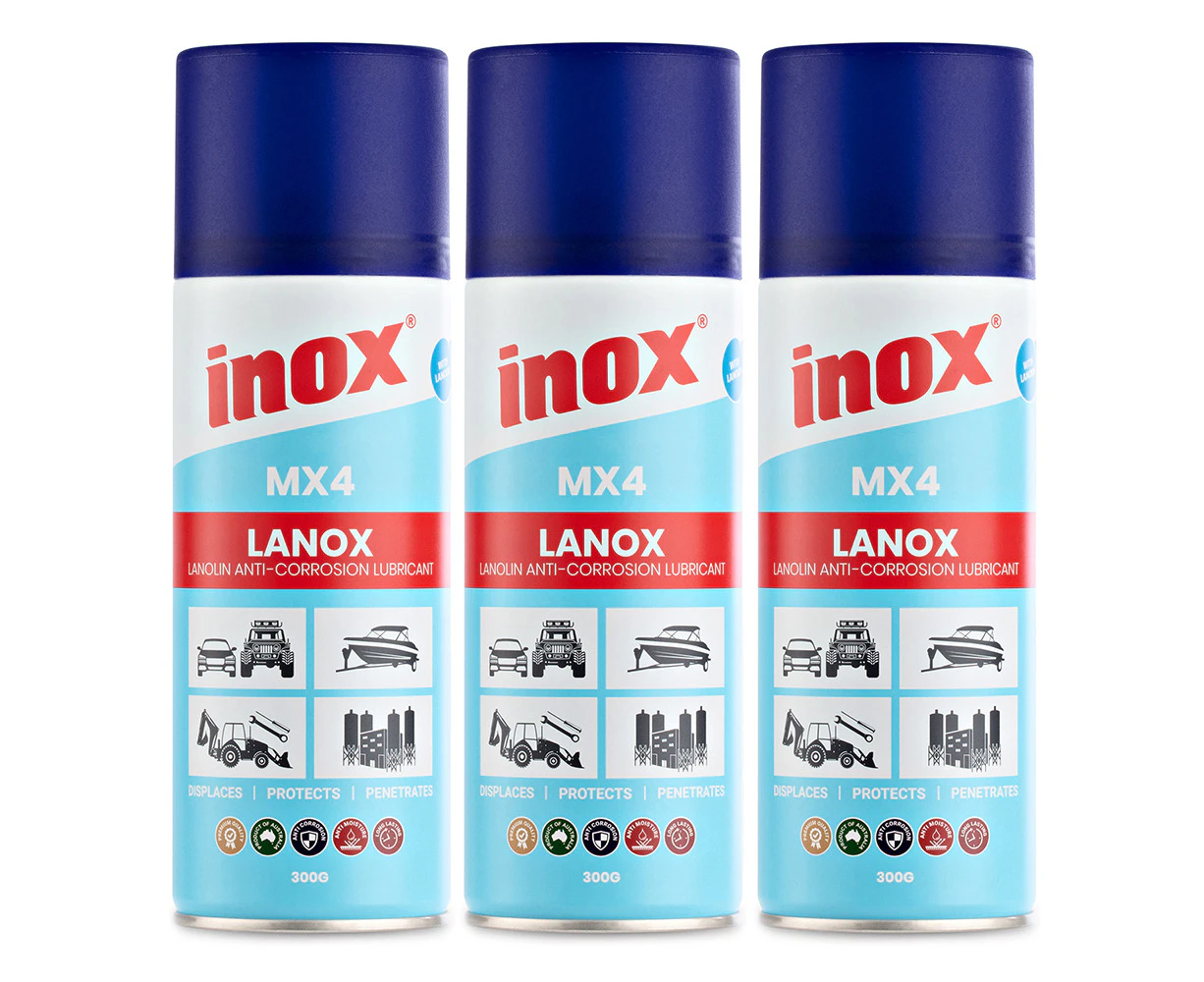 3 Pack Inox Lanolin Heavy Duty Super Lubricant Aerosol Spray 300g (MX4-300x3)