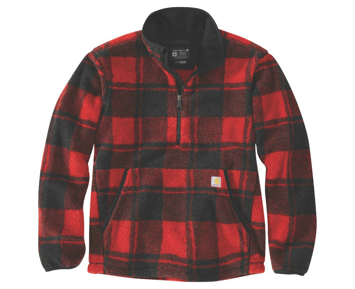 Carhartt Mens Loose Fit Half Zip Fleece Pullover - Crabapple/Black Plaid