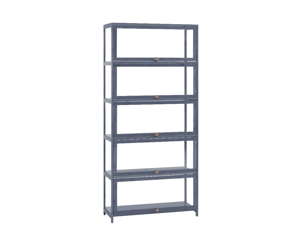 ZUNI 5-Tier Display Cabinet Storage Flip-Top Shelves Bookcase Stand Rack Grey