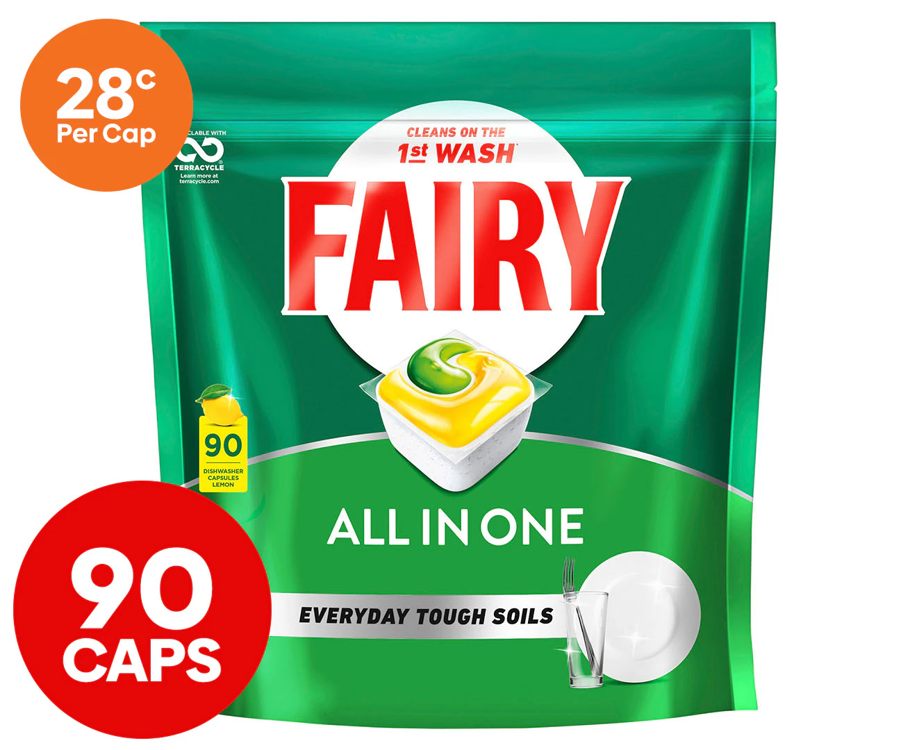 Fairy All in One Dishwashing Capsules Lemon 90pk