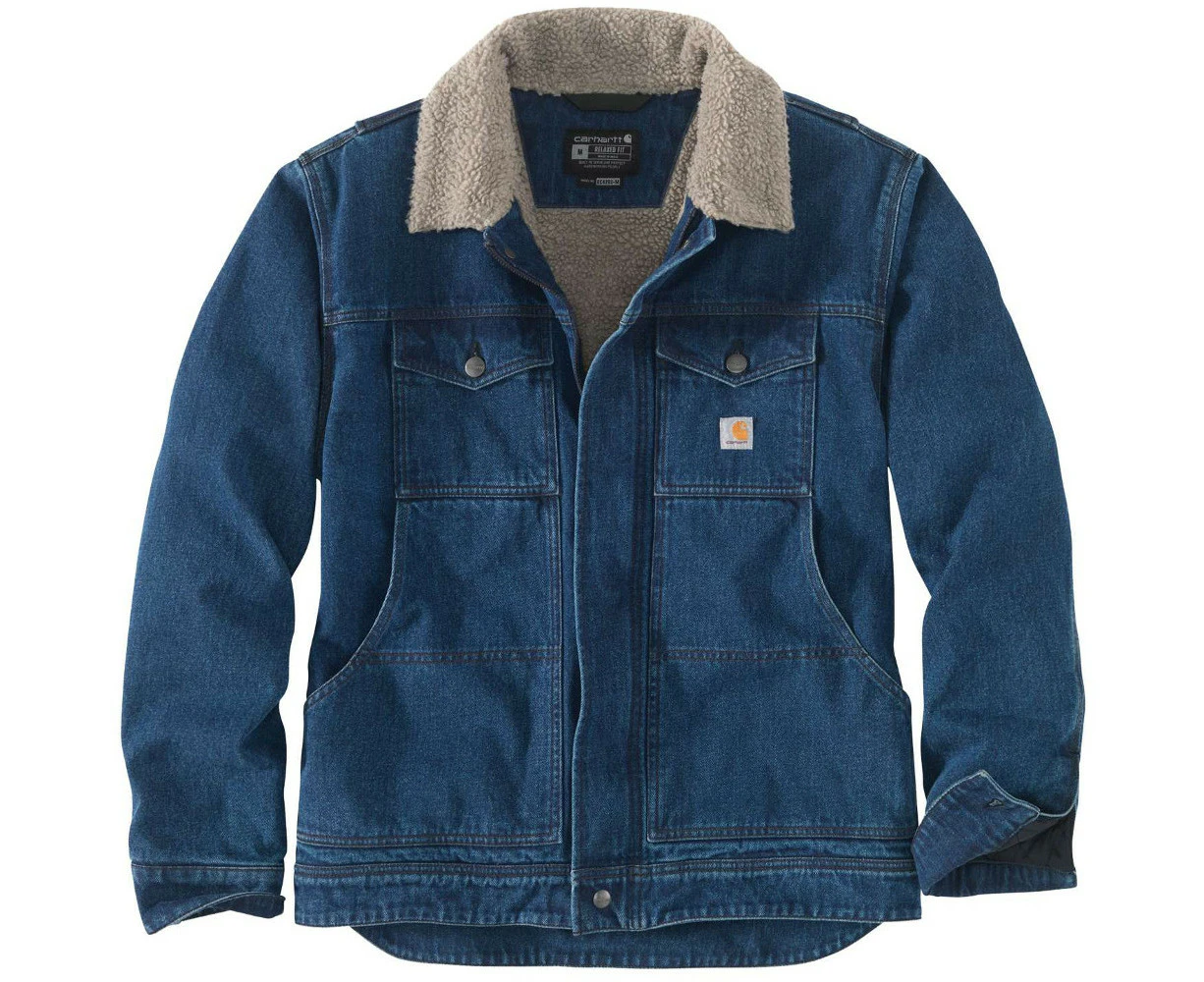 Carhartt Mens Relaxed Fit Denim Sherpa Lined Jacket - Beech