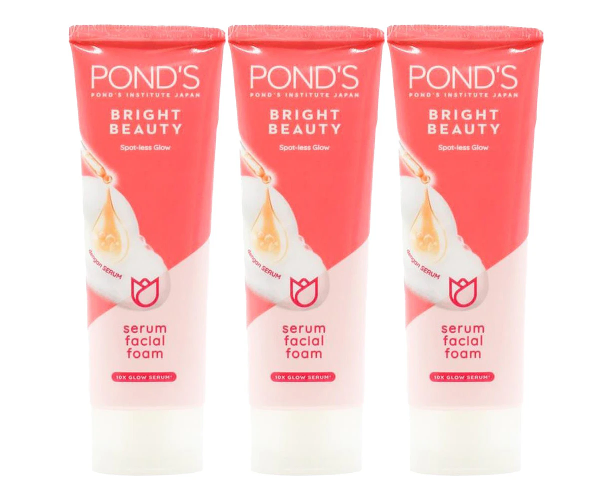 3x Ponds Bright Beauty Spot-Less Radiant Glow Serum Facial Foam Cleanser 50g