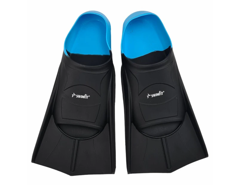 SWIMFIT SILICONE TRAINING FINS BLACK / AQUA  MEDIUM (US 4-6)