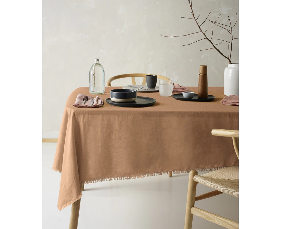 Vintage Design Gypsy Linen Cotton Tablecloth Terracotta