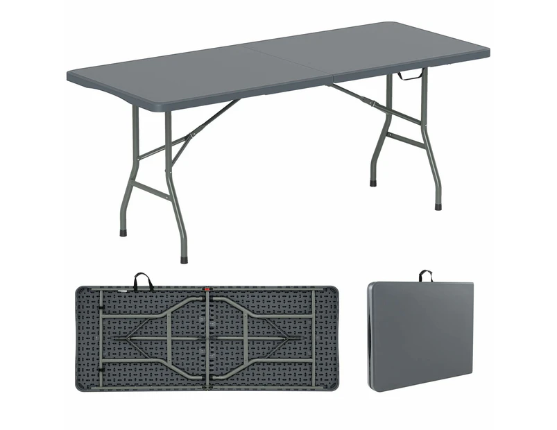 Costway Outdoor Portable Picnic Desk Folding Dining Party Table w/Safe Lock & Carrying Handle Patio Grey