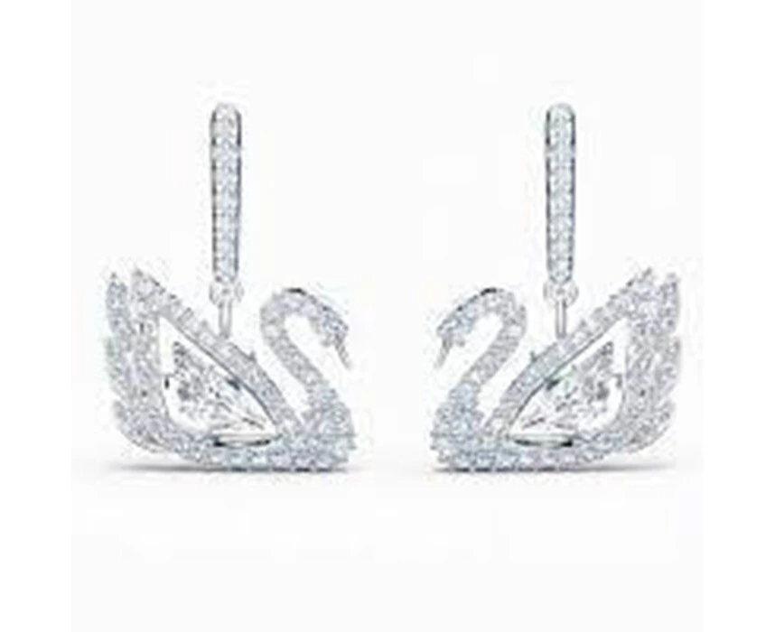 Swarovski Dancing Swan drop earrings Swan 5514420  White, Rhodium plated White