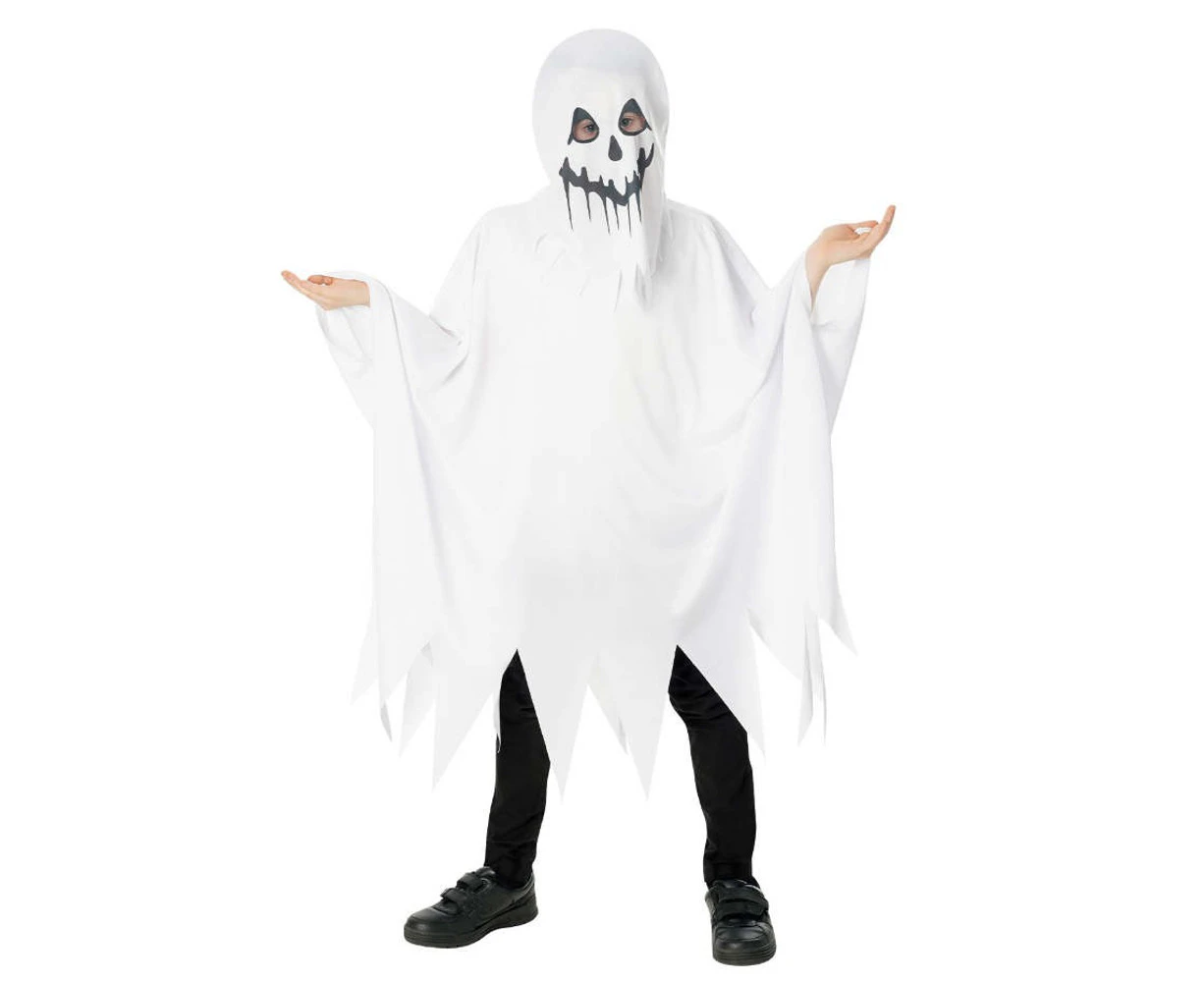 Ghost Poncho with Hood Child Costume Size M 9-10 Years