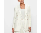 Linen Blend Double Breasted Pinstripe Relaxed Blazer - Preview