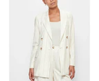 Linen Blend Double Breasted Pinstripe Relaxed Blazer - Preview