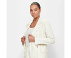 Linen Blend Double Breasted Pinstripe Relaxed Blazer - Preview