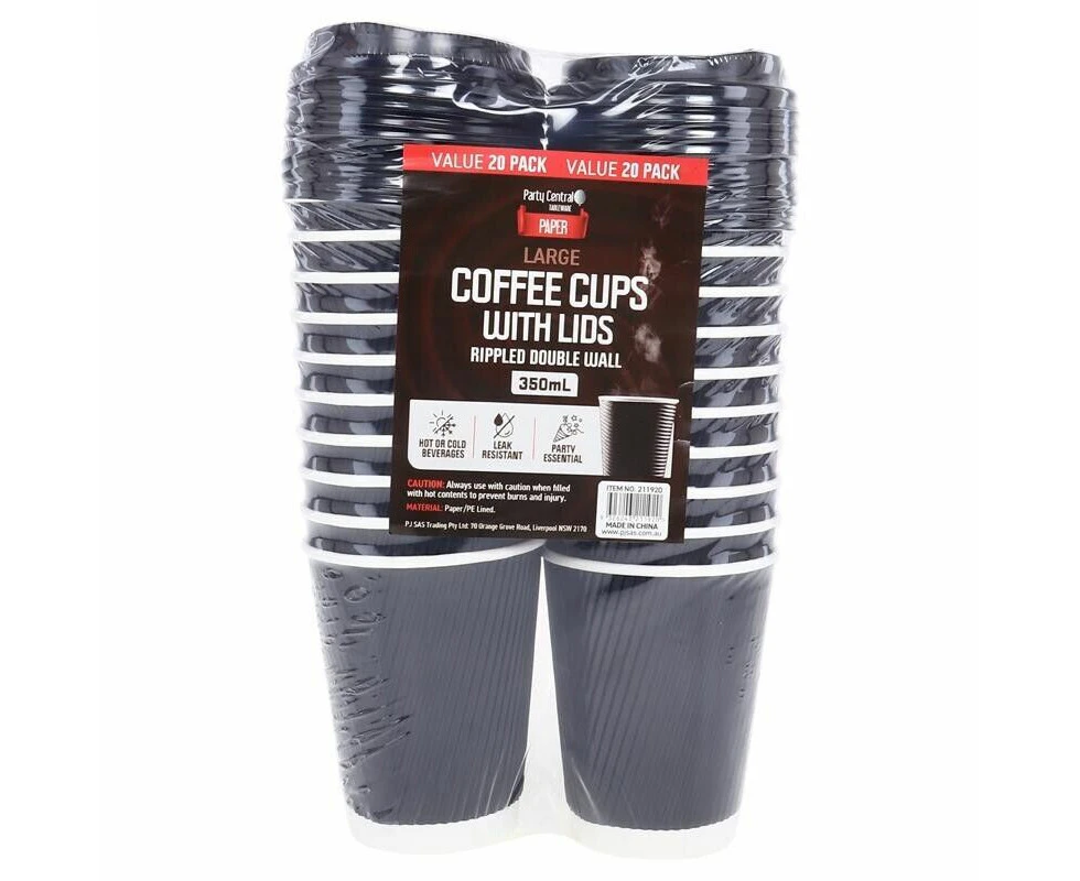 20pcs Cofee Cups With Lids  Paper Cup Drinkware Coffee Rippled Takeaway - 350ml