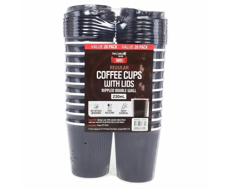 20pcs Cofee Cups With Lids  Paper Cup Drinkware Coffee Rippled Takeaway - 230ml