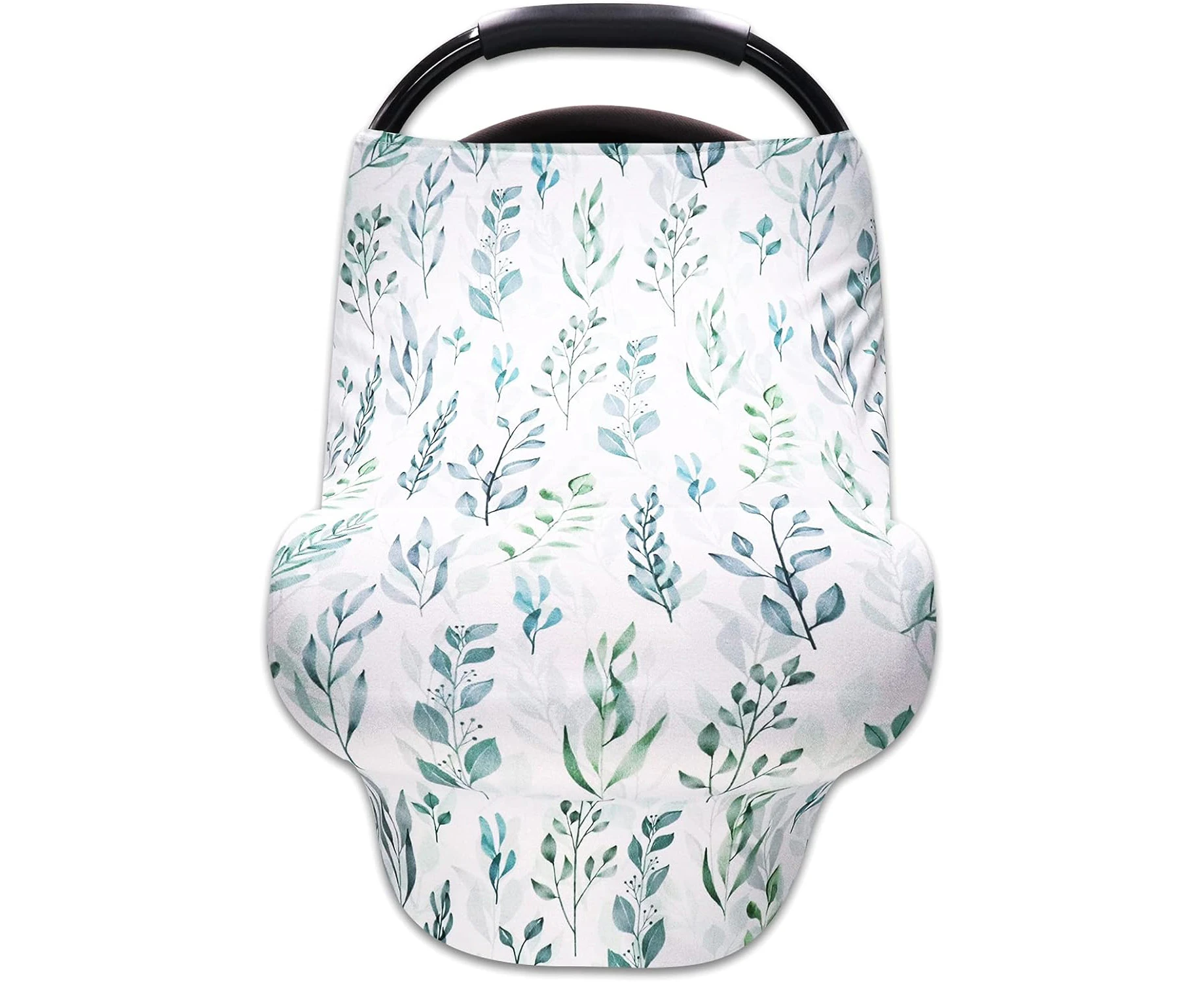 DILIMI Baby Car Seat Cover Green Leaf, Breastfeeding Cover Soft Breathable Infant Carseat Canopy Multifunctional Cover for Stroller/High Chair/Shopping Car