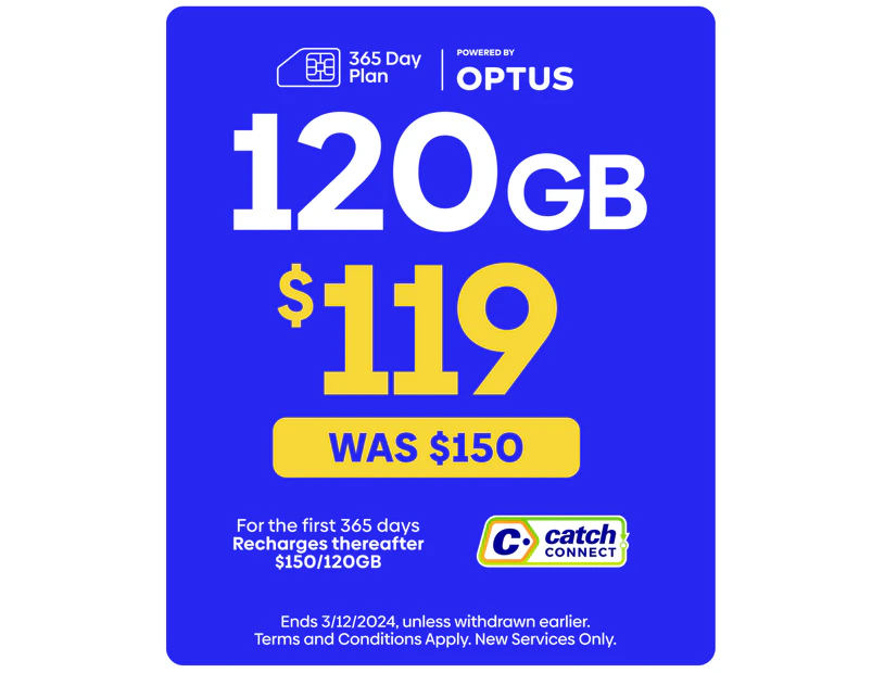 Catch Connect 365 Day Mobile Plan - 120GB (Cyber Deal)