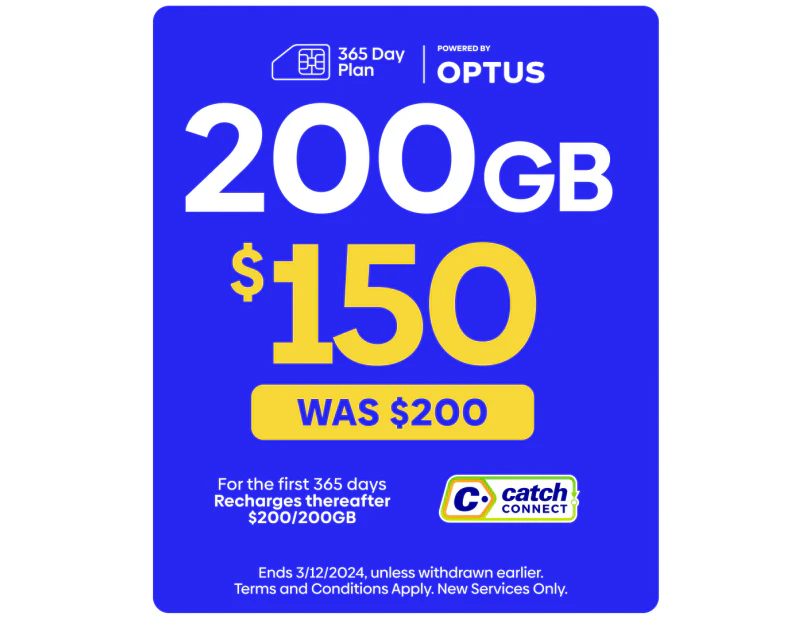 Catch Connect 365 Day Mobile Plan - 200GB (Cyber Deal)