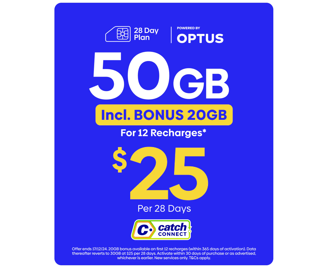 Catch Connect 28 Day Mobile Plan - 30GB (+20GB Bonus Data)