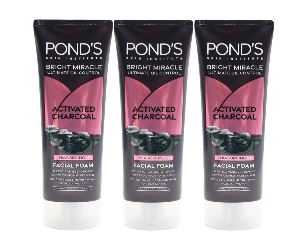 3x Ponds Bright Miracle Ultimate Detox Activated Charcoal Facial Foam 90g