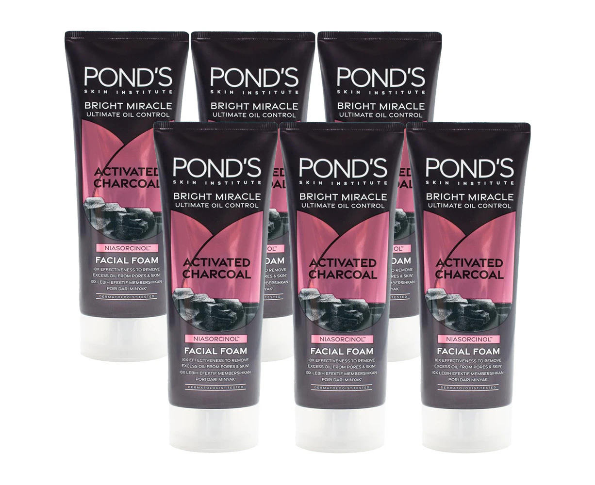 6x Ponds Bright Miracle Ultimate Detox Activated Charcoal Facial Foam 90g