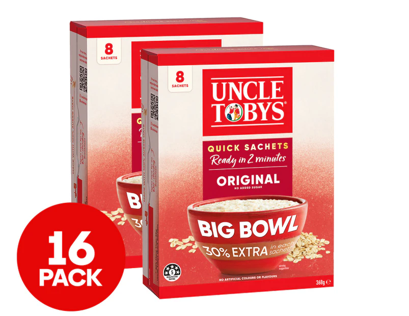 2 x 8pk Uncle Tobys Big Bowl Quick Sachets Original 368g