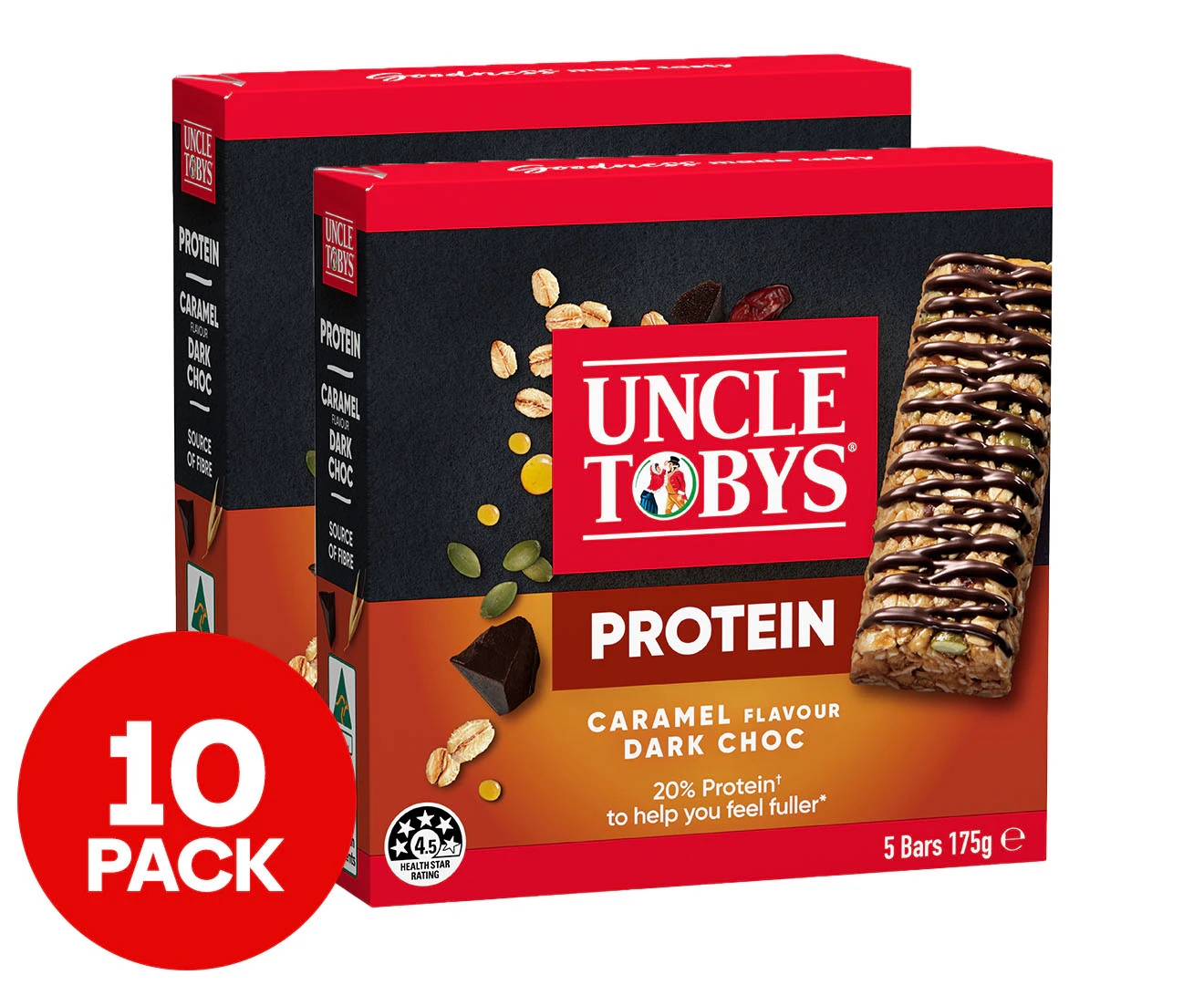 2 x 5pk Uncle Tobys Protein Bars Caramel Dark Choc 175g