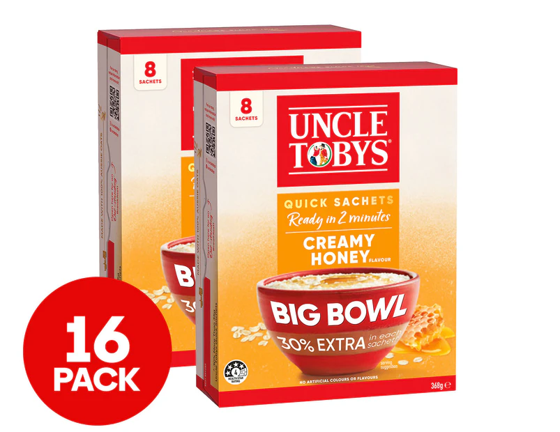 2 x 8pk Uncle Tobys Quick Oat Sachets Big Bowl Creamy Honey 368g