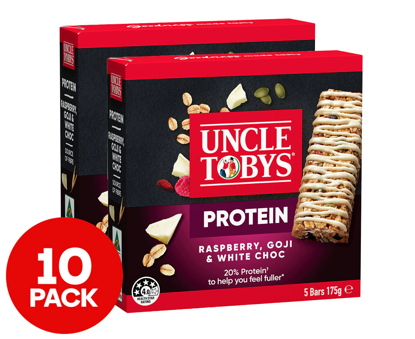 2 x 5pk Uncle Tobys Protein Muesli Bars Raspberry Goji & White Choc 175g