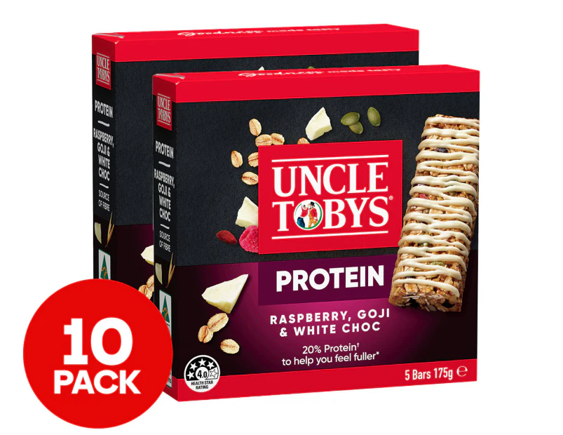 2 x 5pk Uncle Tobys Protein Muesli Bars Raspberry Goji & White Choc 175g