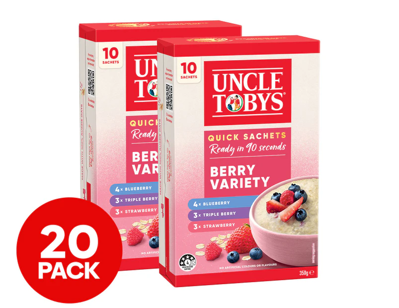 2 x 10pk Uncle Tobys Quick Oat Sachets Berry Variety 350g