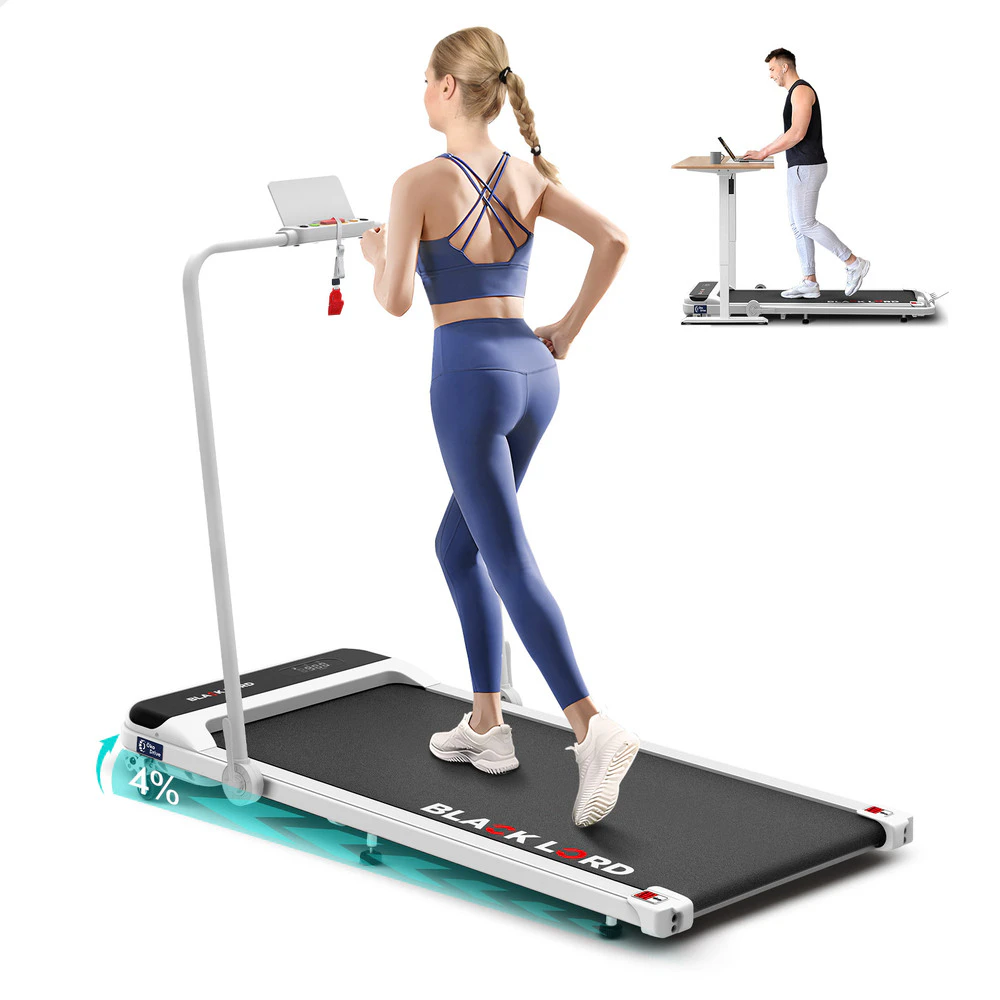 BLACK LORD Treadmill Electric Walking Pad Incline Foldable White w/ Smart Watch