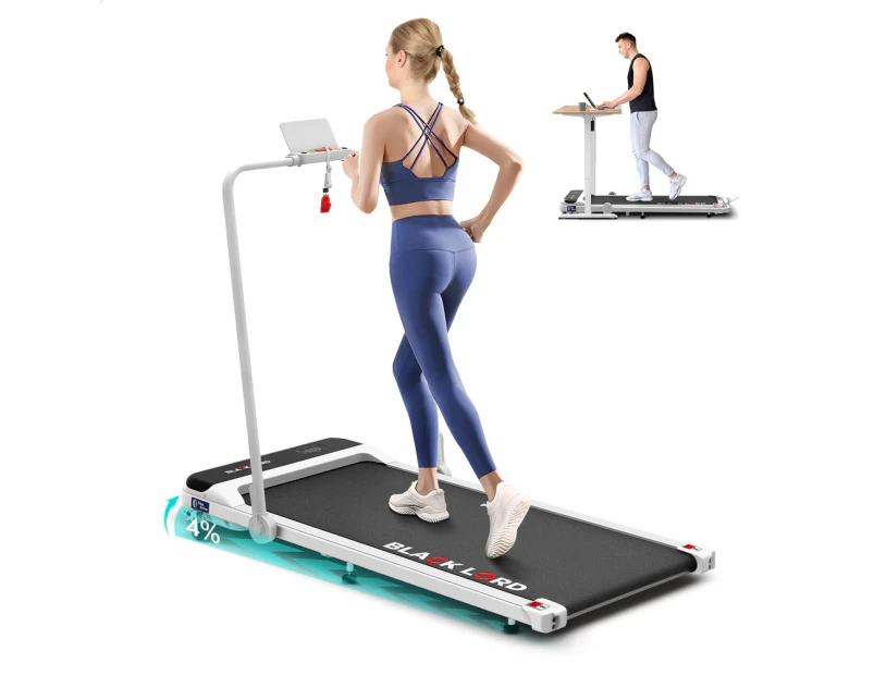 BLACK LORD Treadmill Electric Walking Pad Incline Foldable White w/ Smart Watch