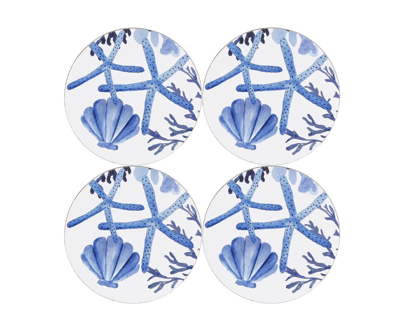 Set of 4 Maxwell & Williams 10cm Blue Coral Round Cork Back Coasters