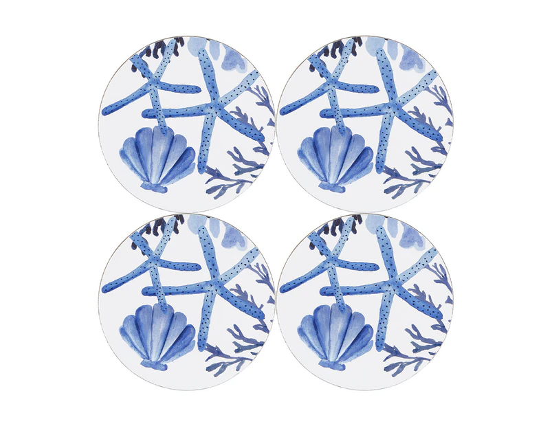 Set of 4 Maxwell & Williams 10cm Blue Coral Round Cork Back Coasters