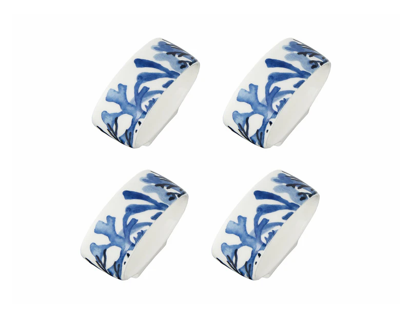 Set of 4 Maxwell & Williams Blue Coral Napkin Rings